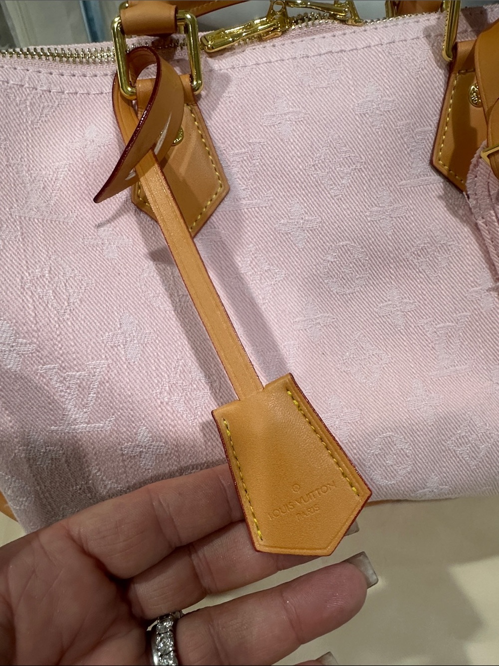 Pink Denim Satchel Handbag with Tan Trim. Nice condition - Picture 7 of 12